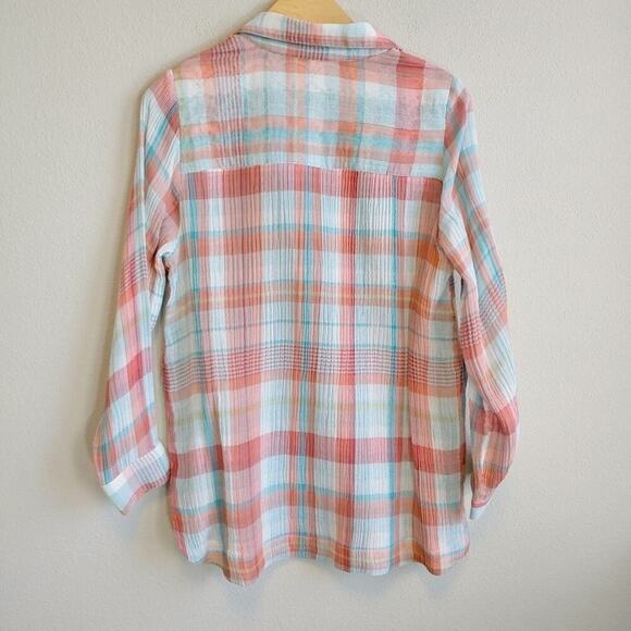 Soft Surroundings Lani Shores Plaid Button-Down Shirt Sz PS - Picture 7 of 9